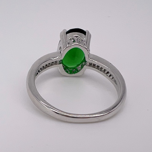 Diamond & Emerald Simulant Silver Plated Ring, Size 8 - Picture 3 of 3